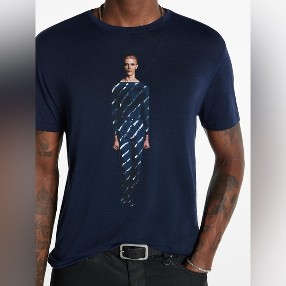 JOHN VARVATOS DAVID BOWIE TEE NAVY BURNOUT FABRIC SIZE XL NWOT - Picture 4 of 15